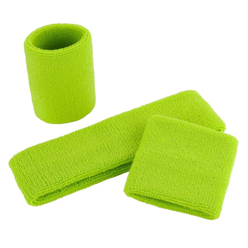 ONUPGO Sweatband Set Sports Headband Wrist Striped Sweatbands Terry Cloth Wristband Athletic Exercise Basketball Wrist Sweatband and Headbands Moisture Wicking Sweat Absorbing Head Band Neon Green - Image 2